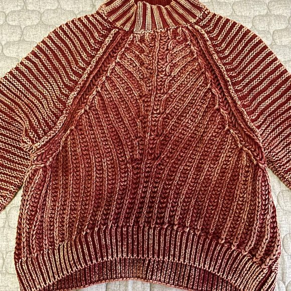 Free People Sweetheart Sweater Chunky Mock Neck Garnet Grotto Burgundy Cotton S - Picture 3 of 5